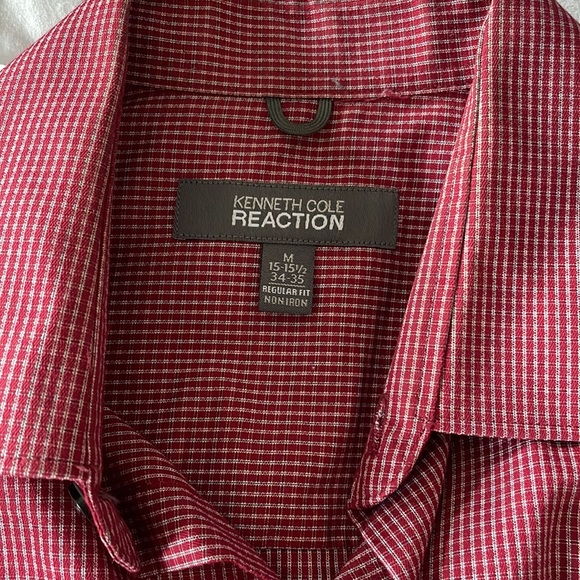 Red and white plaid Men’s dress shirt by Kenneth Cole size 15-15 1/2; 34-35 M - Picture 2 of 2